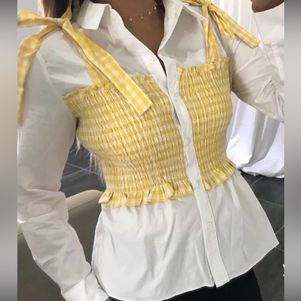 Yellow Gingham Smocked Blouse - Never Used - Size: Small